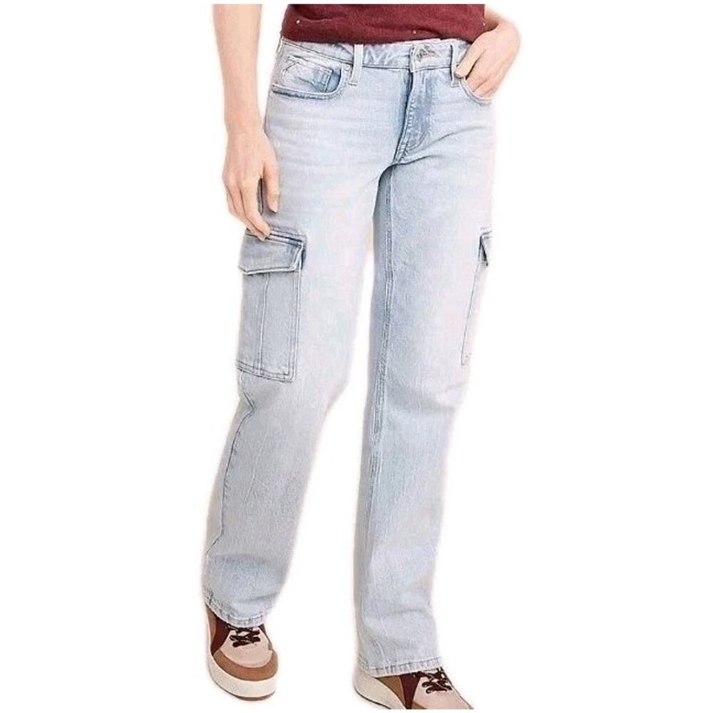 Edgely Relaxed Boyfriend Cargo Jeans Light Wash Denim Mid Rise Womens 16 Short